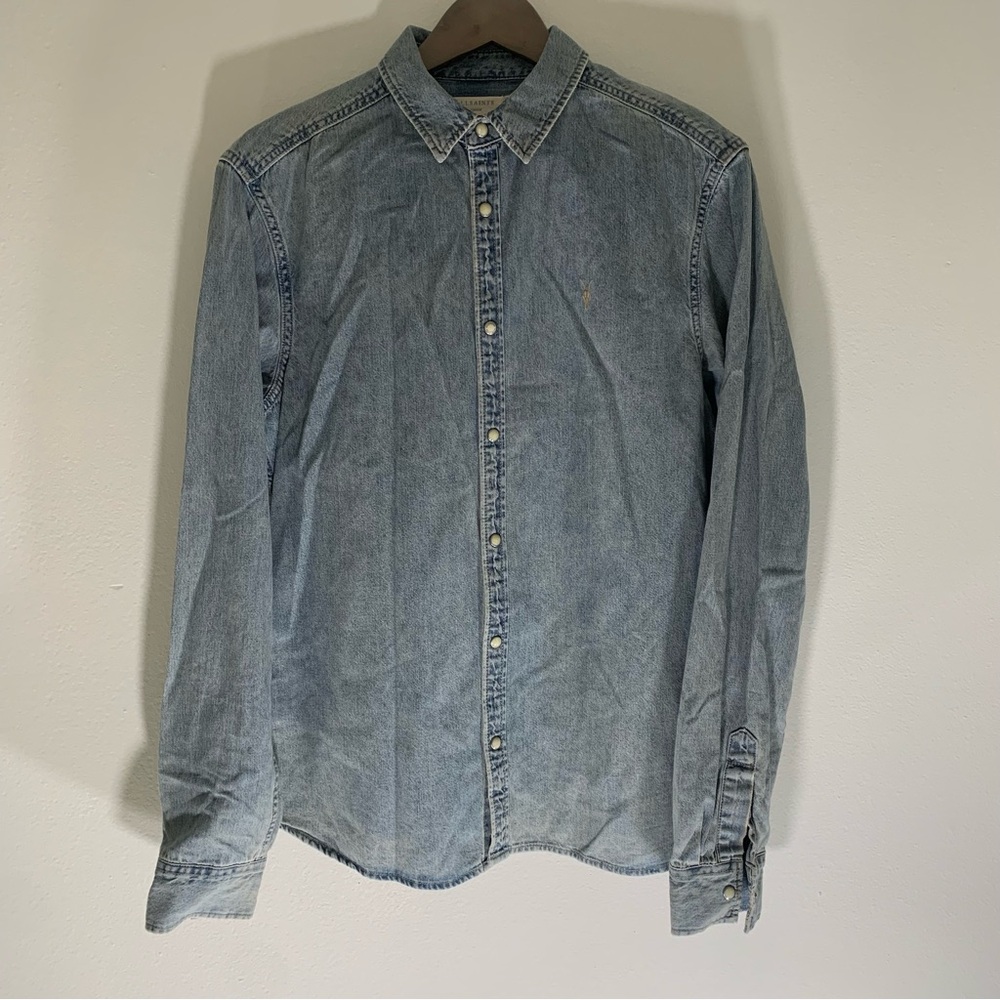 All Saints Gleason Ramskull Light Blue Casual Button Down Shirt